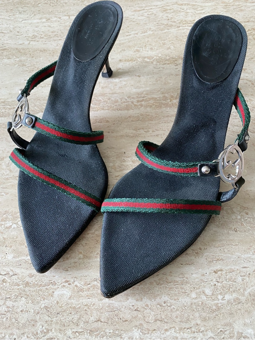 Vintage Gucci Tom Ford-era Stripe GG Sandal Heels - Picture 6 of 9